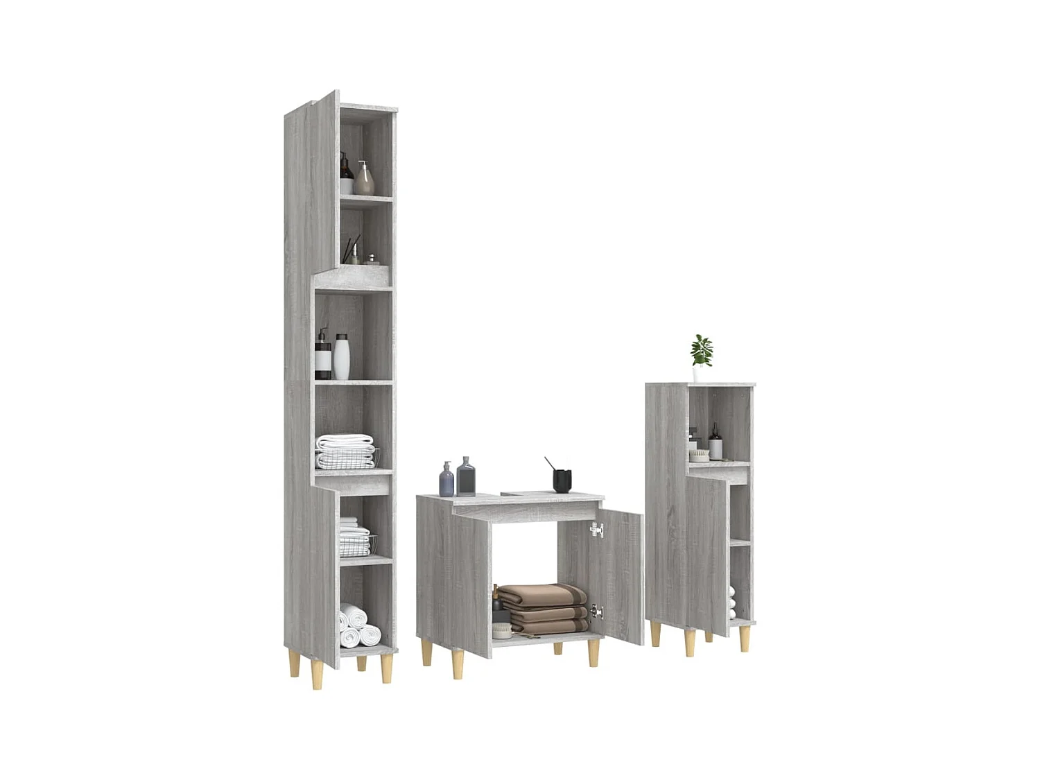 Ensemble de meubles de salle de bain 3 pcs Sonoma gris