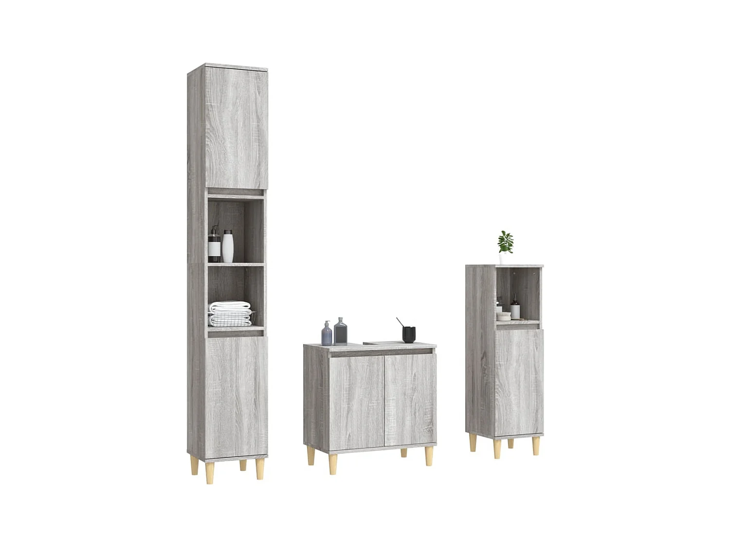 Ensemble de meubles de salle de bain 3 pcs Sonoma gris