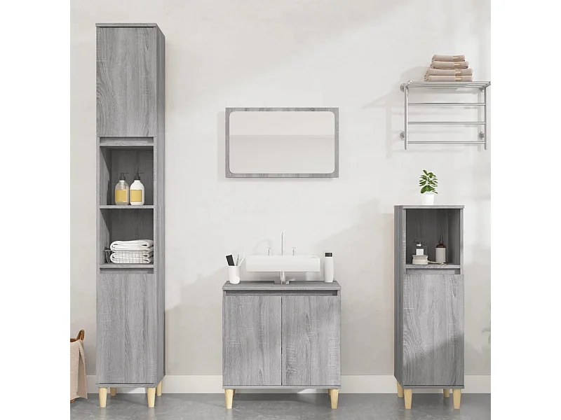 Ensemble de meubles de salle de bain 3 pcs Sonoma gris