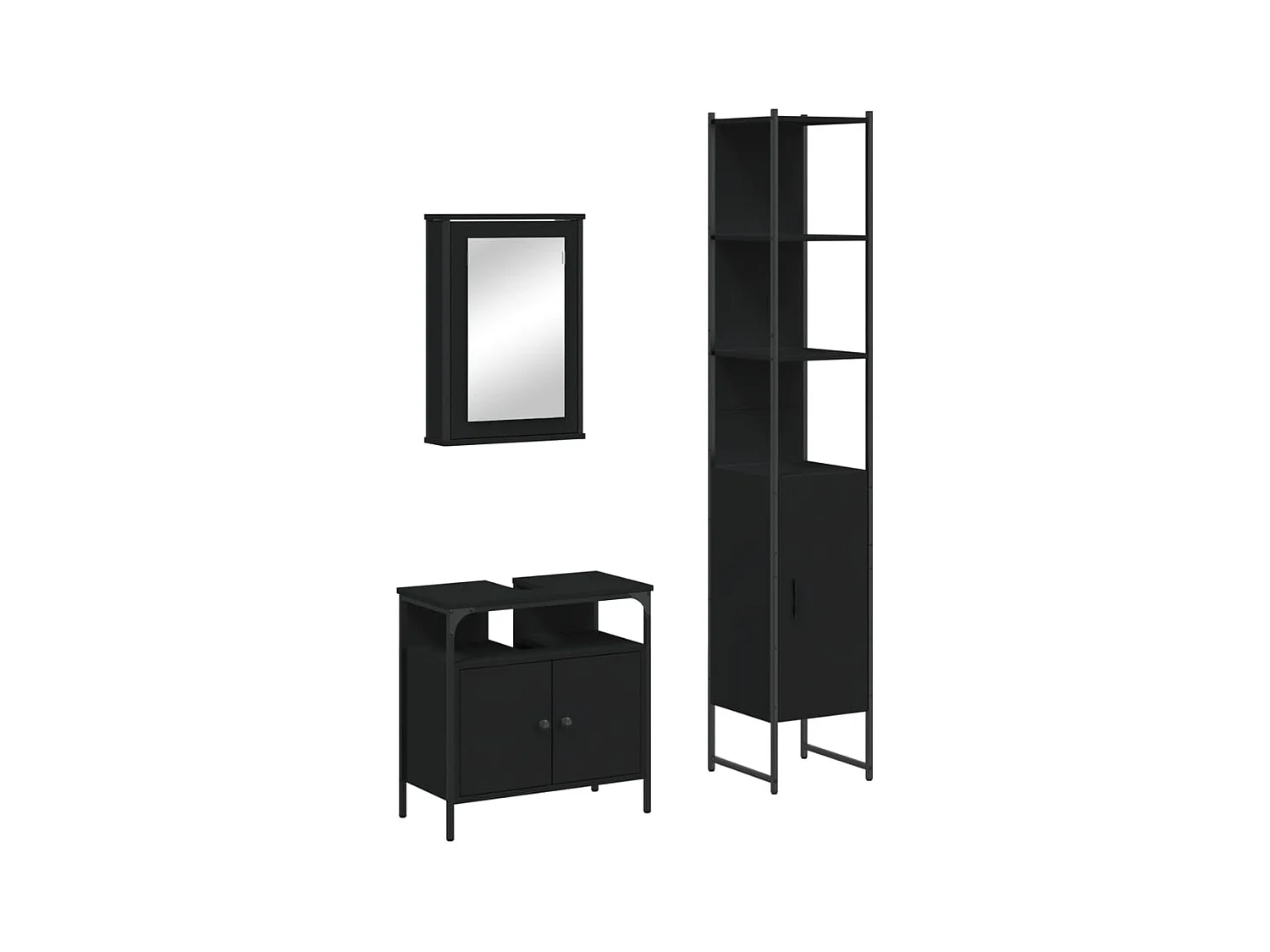 Set di mobili da bagno in legno ingegnerizzato nero, 3 pezzi
