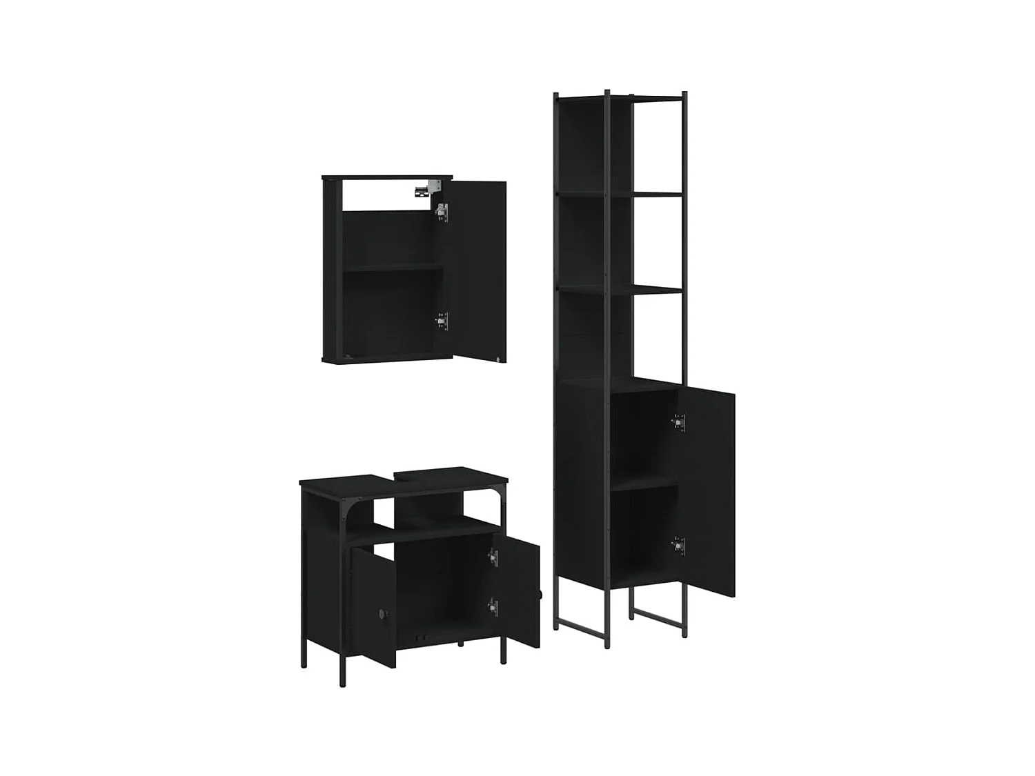 Set di mobili da bagno in legno ingegnerizzato nero, 3 pezzi