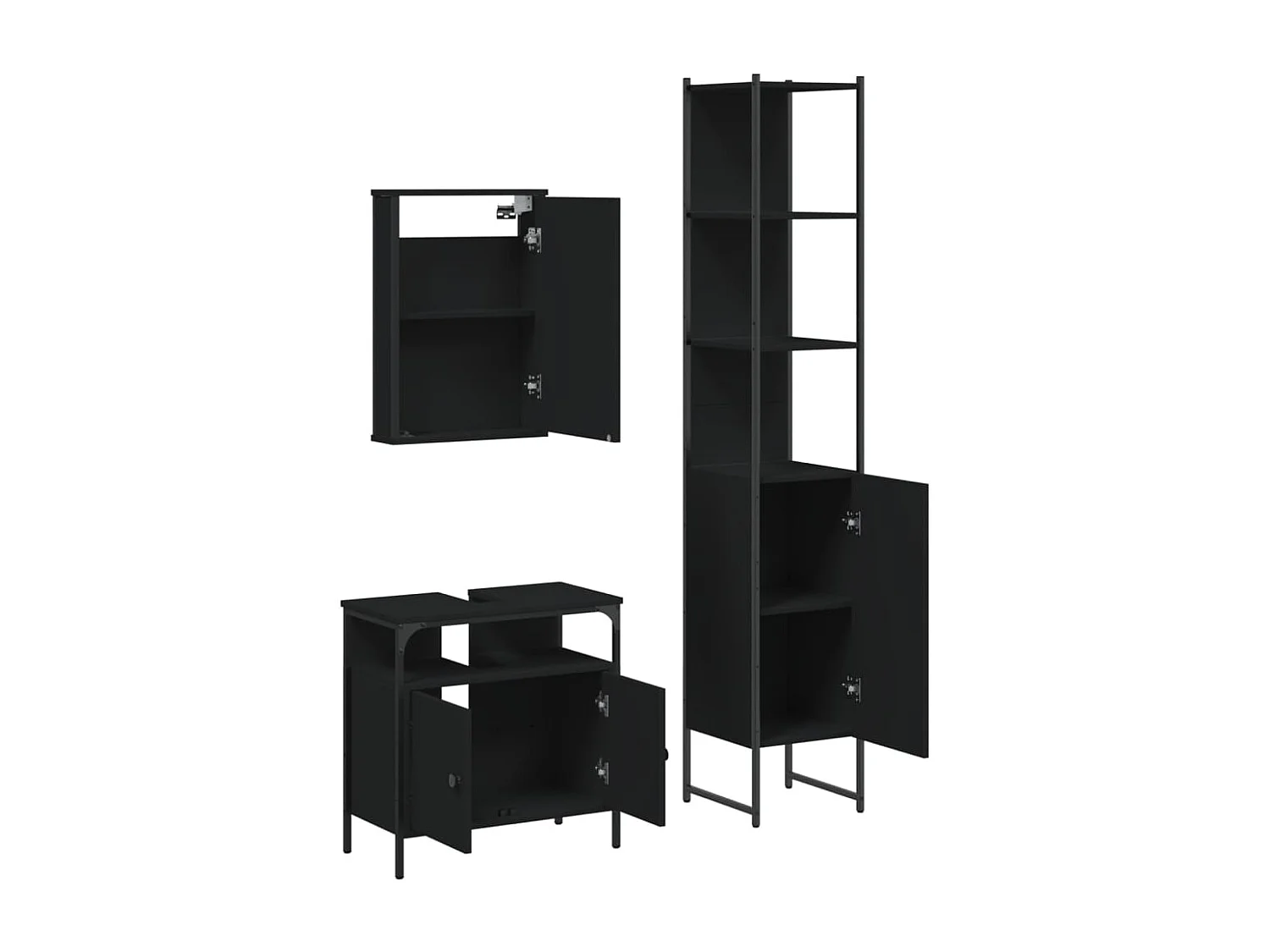Set di mobili da bagno in legno ingegnerizzato nero, 3 pezzi