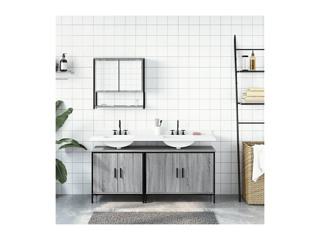 Ensemble de meubles de salle de bain 3 pcs Sonoma gris