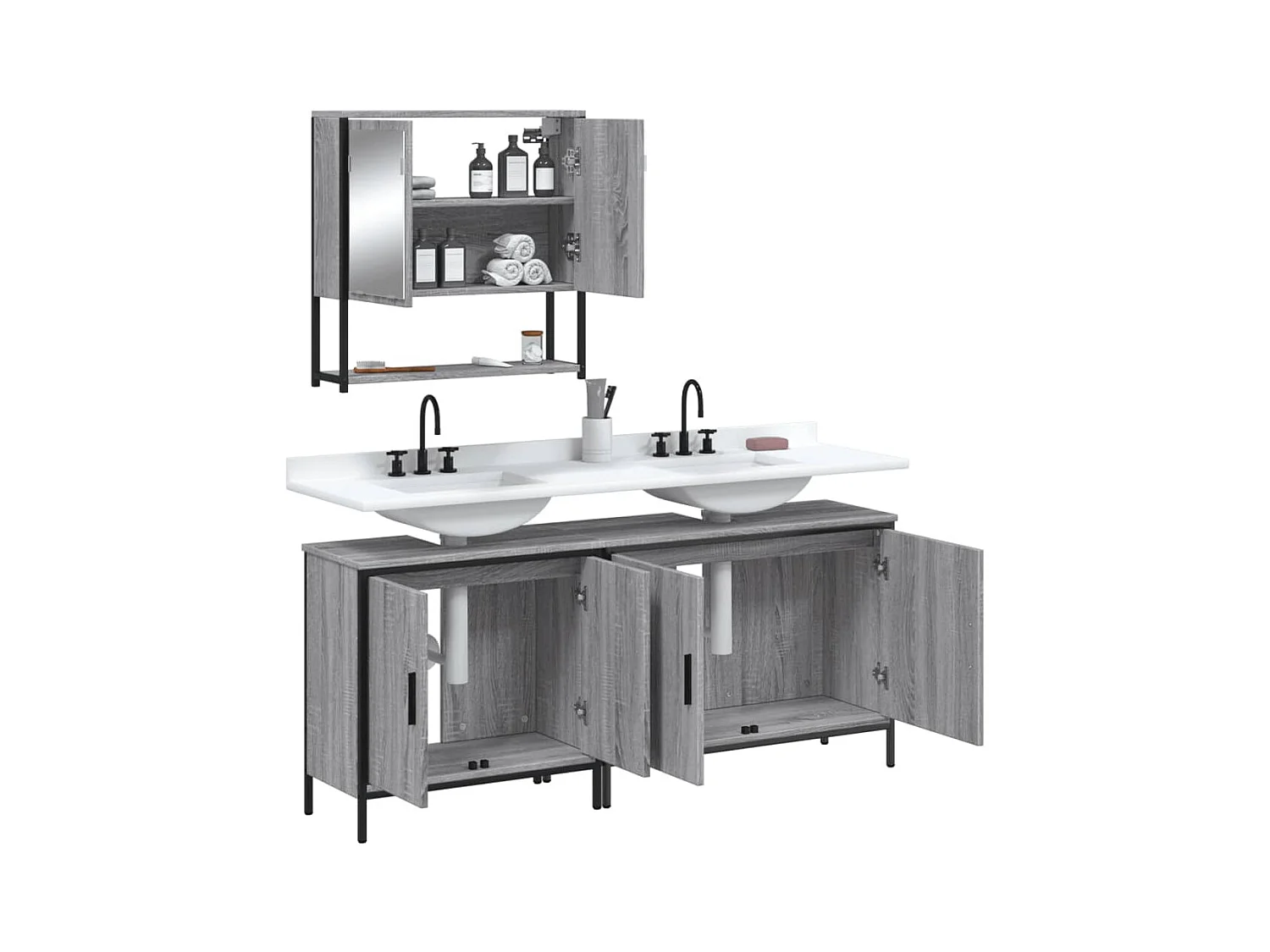 Ensemble de meubles de salle de bain 3 pcs Sonoma gris