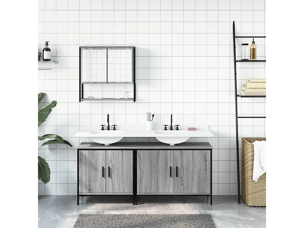 Ensemble de meubles de salle de bain 3 pcs Sonoma gris