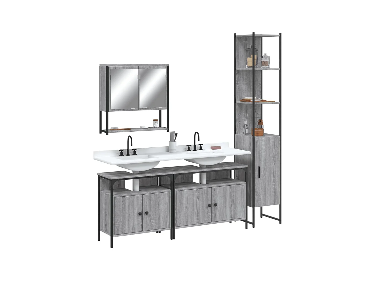 Ensemble de meubles de salle de bain 4 pcs Sonoma gris
