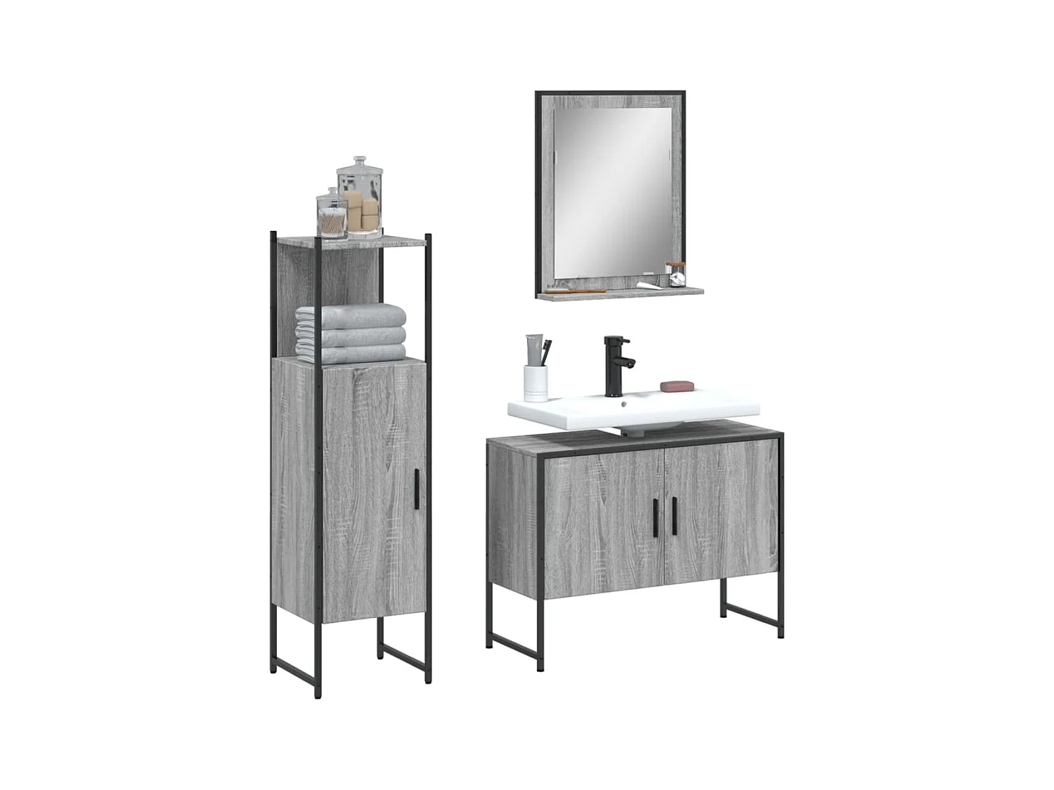 Ensemble d'armoires de salle de bain 3 pcs sonoma gris