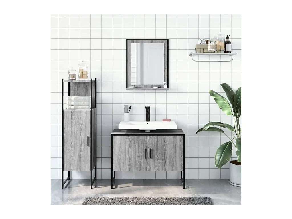 Ensemble d'armoires de salle de bain 3 pcs sonoma gris