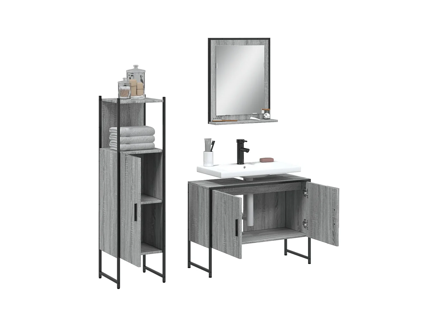Ensemble d'armoires de salle de bain 3 pcs sonoma gris
