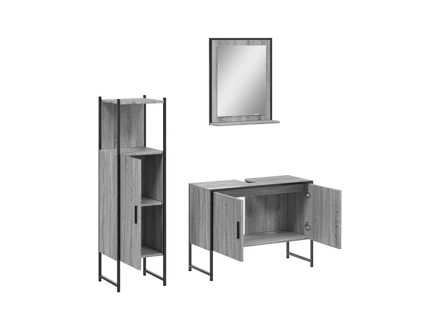 Ensemble d'armoires de salle de bain 3 pcs sonoma gris