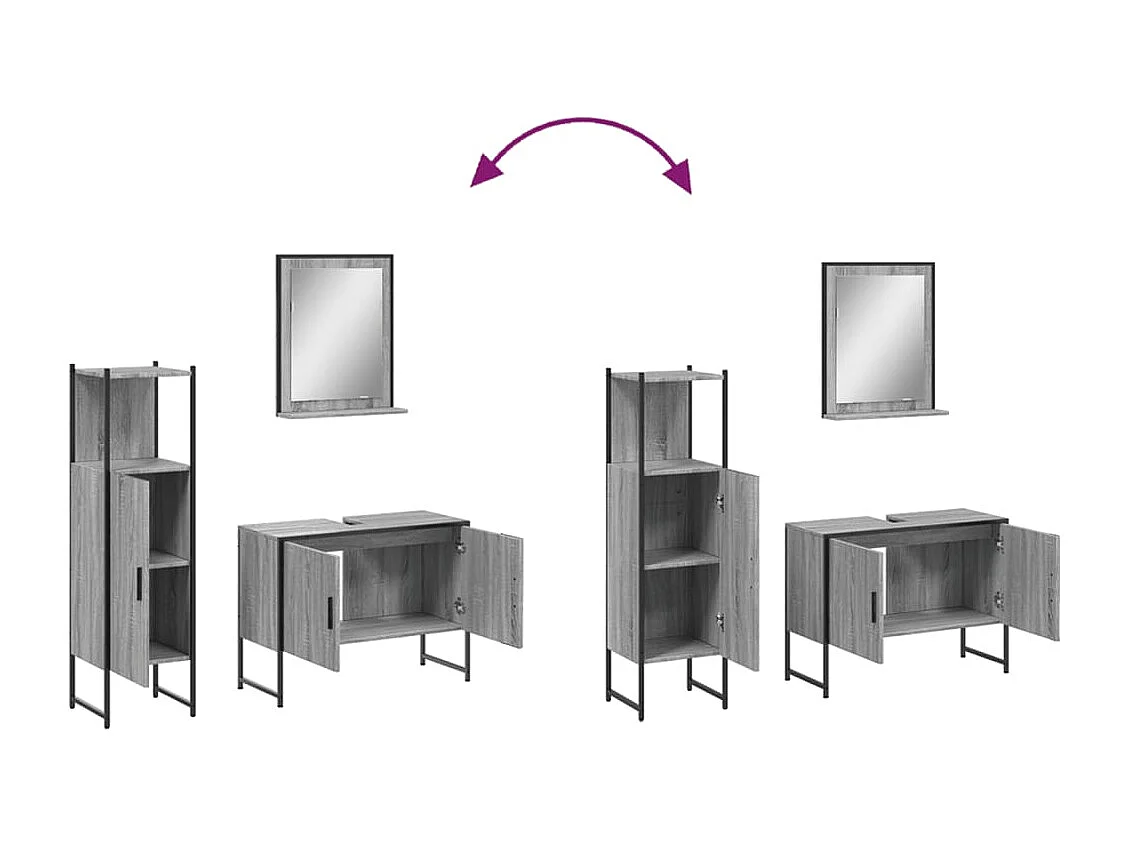 Ensemble d'armoires de salle de bain 3 pcs sonoma gris