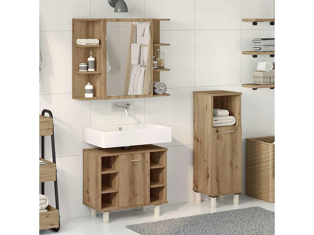 3-delige badkamermeubelset van bewerkt hout