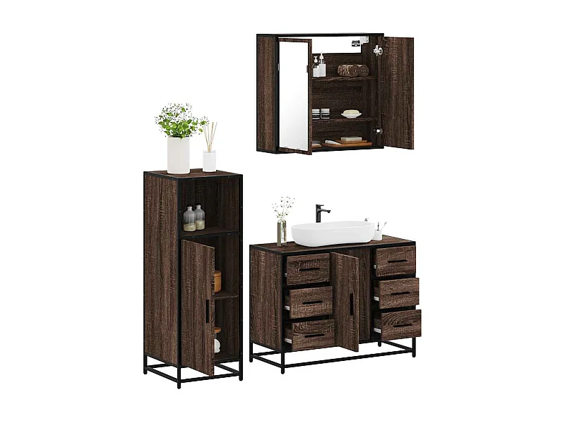 Ensemble de meubles de salle de bain 3 pcs Chêne marron