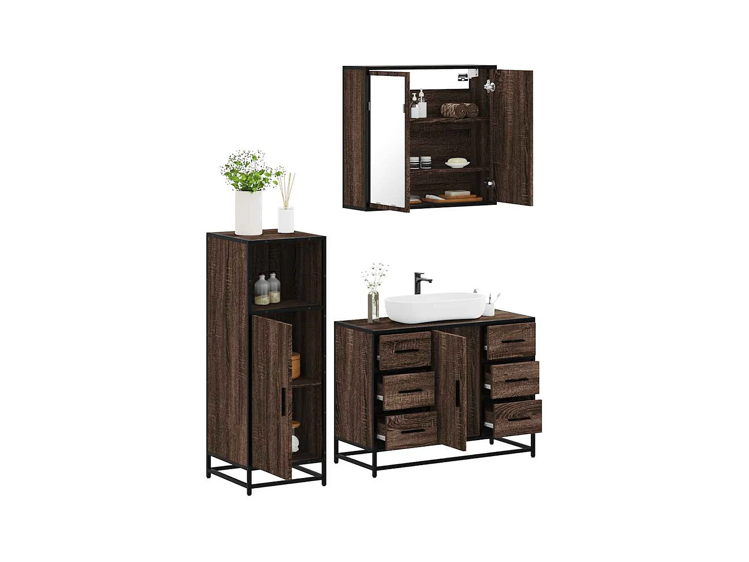 Ensemble de meubles de salle de bain 3 pcs Chêne marron