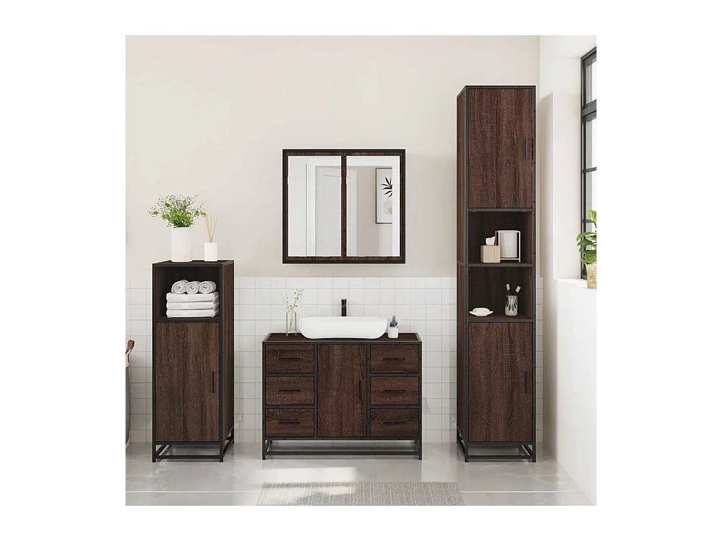 Ensemble de meubles de salle de bain 3 pcs Chêne marron