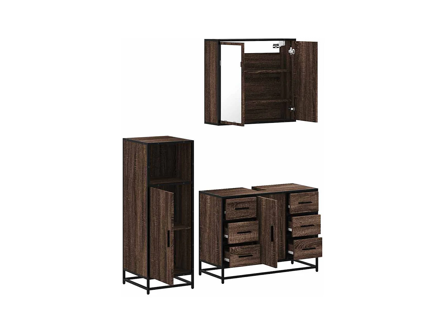 Ensemble de meubles de salle de bain 3 pcs Chêne marron