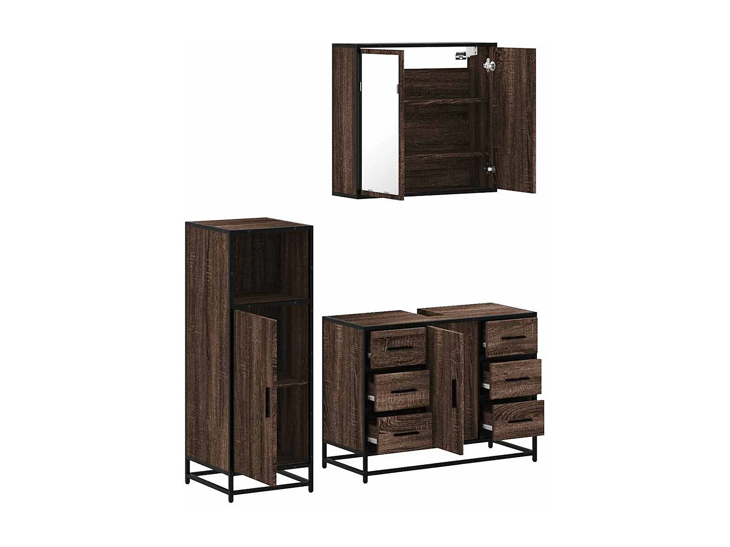 Ensemble de meubles de salle de bain 3 pcs Chêne marron