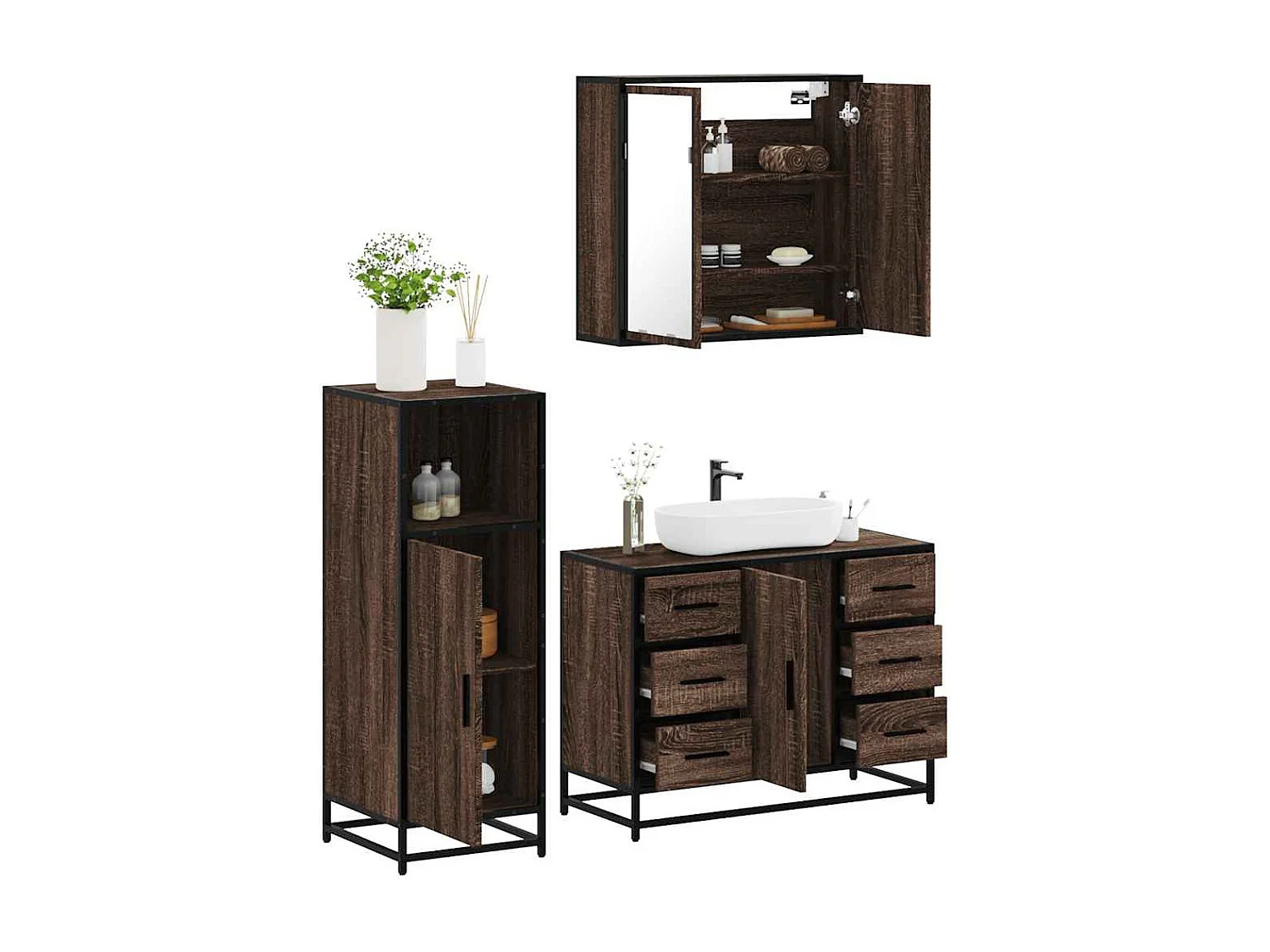 Ensemble de meubles de salle de bain 3 pcs Chêne marron