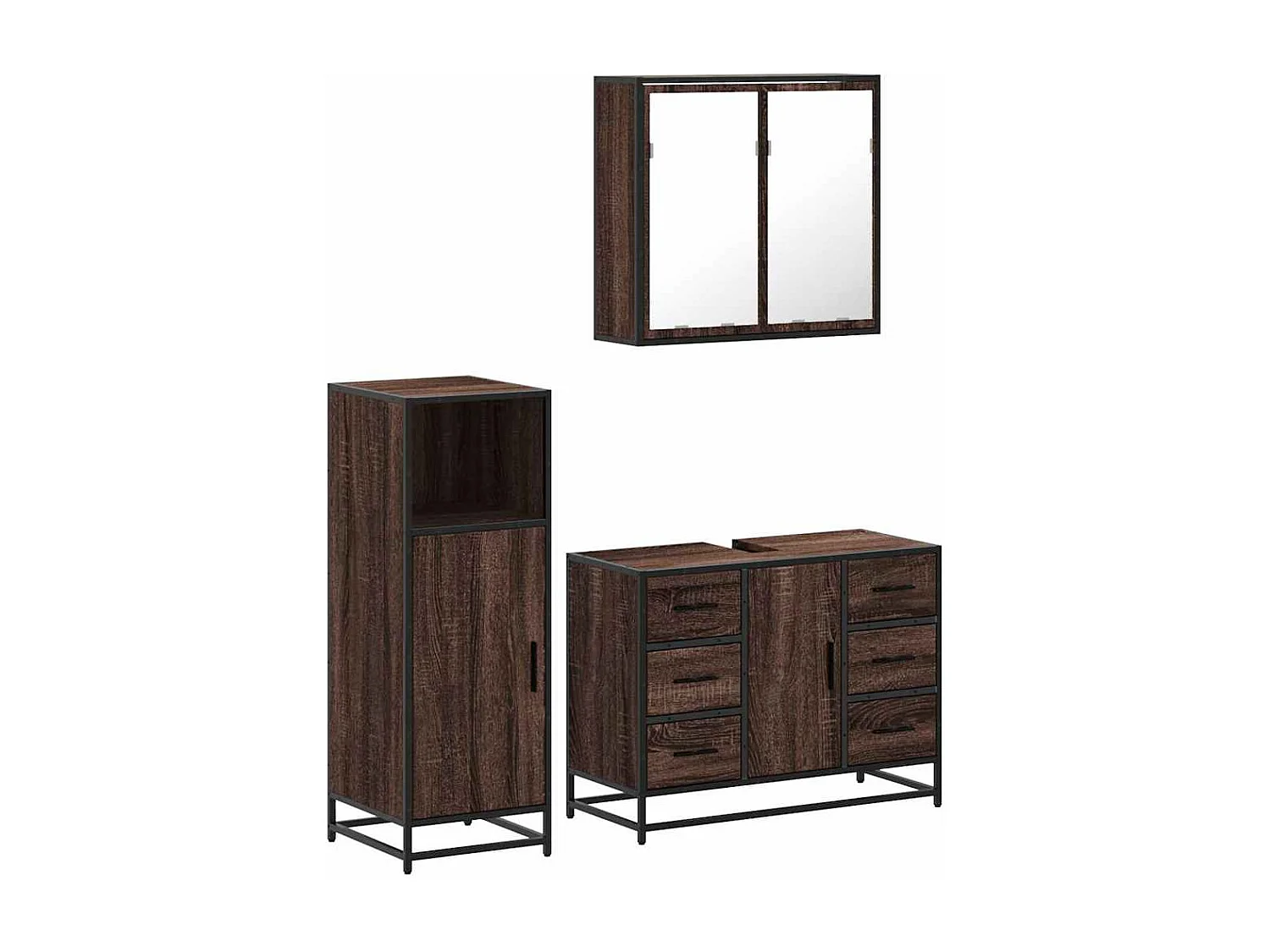 Ensemble de meubles de salle de bain 3 pcs Chêne marron