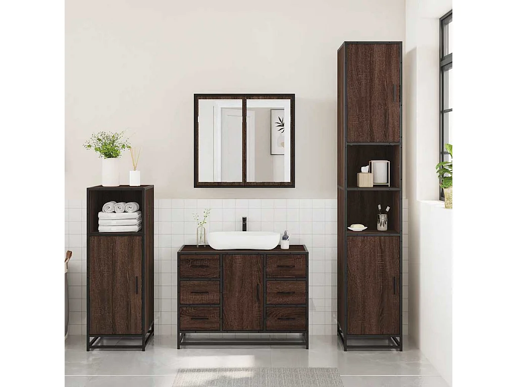 Ensemble de meubles de salle de bain 3 pcs Chêne marron
