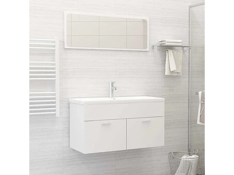 Set di mobili da bagno 2 pezzi in legno ingegnerizzato bianco