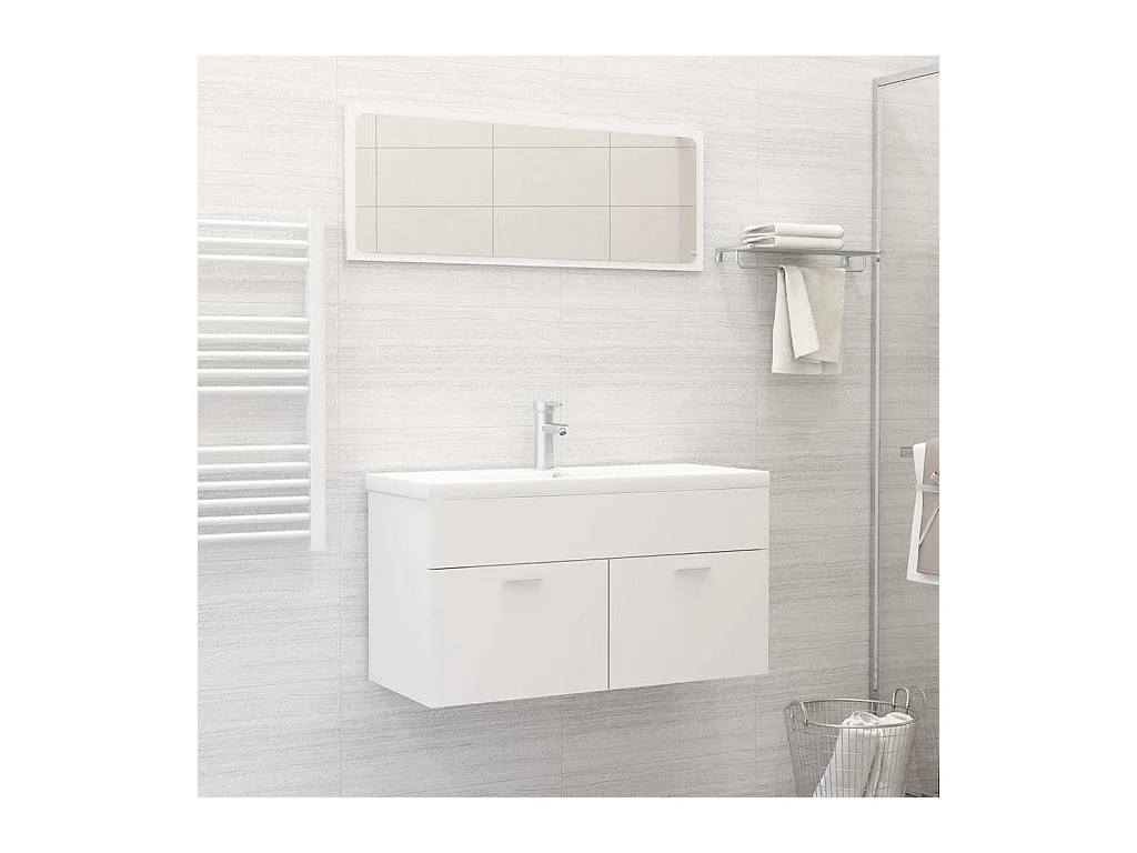 Ensemble de meubles de salle de bain 2pcs blanc bois ingénierie