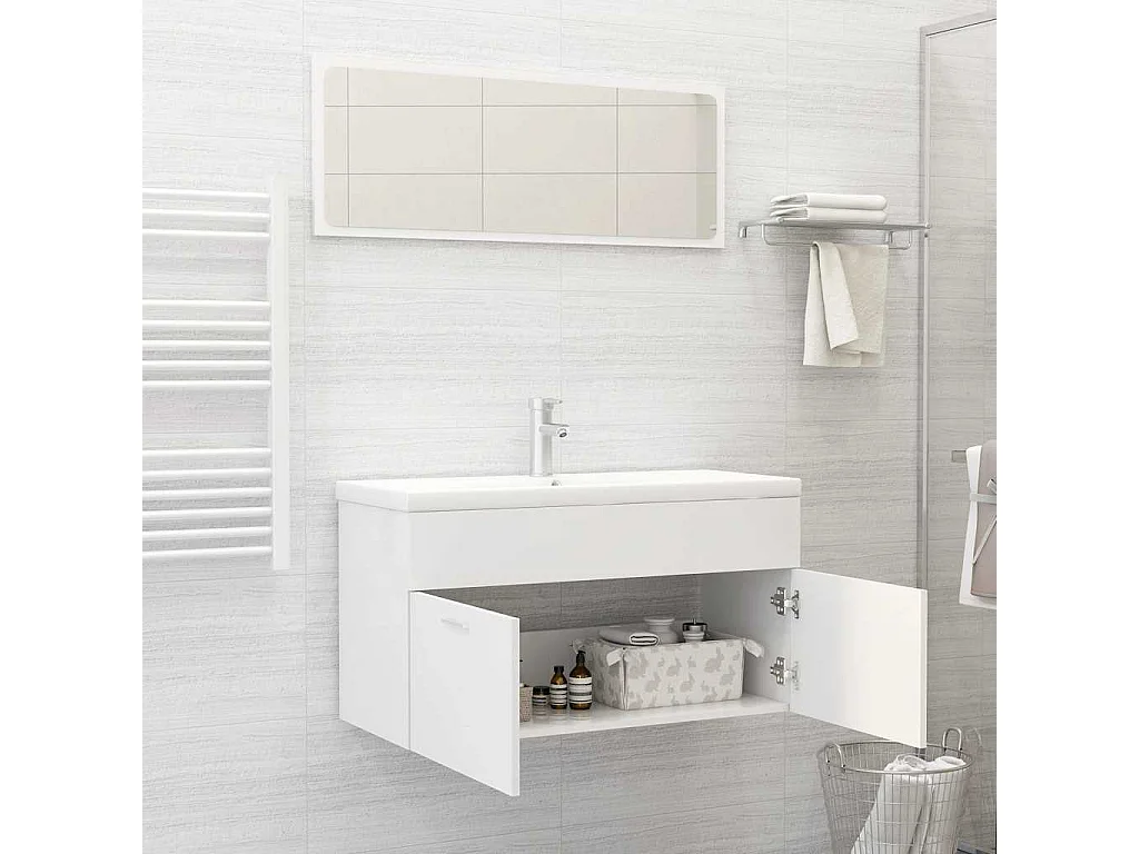 Ensemble de meubles de salle de bain 2pcs blanc bois ingénierie