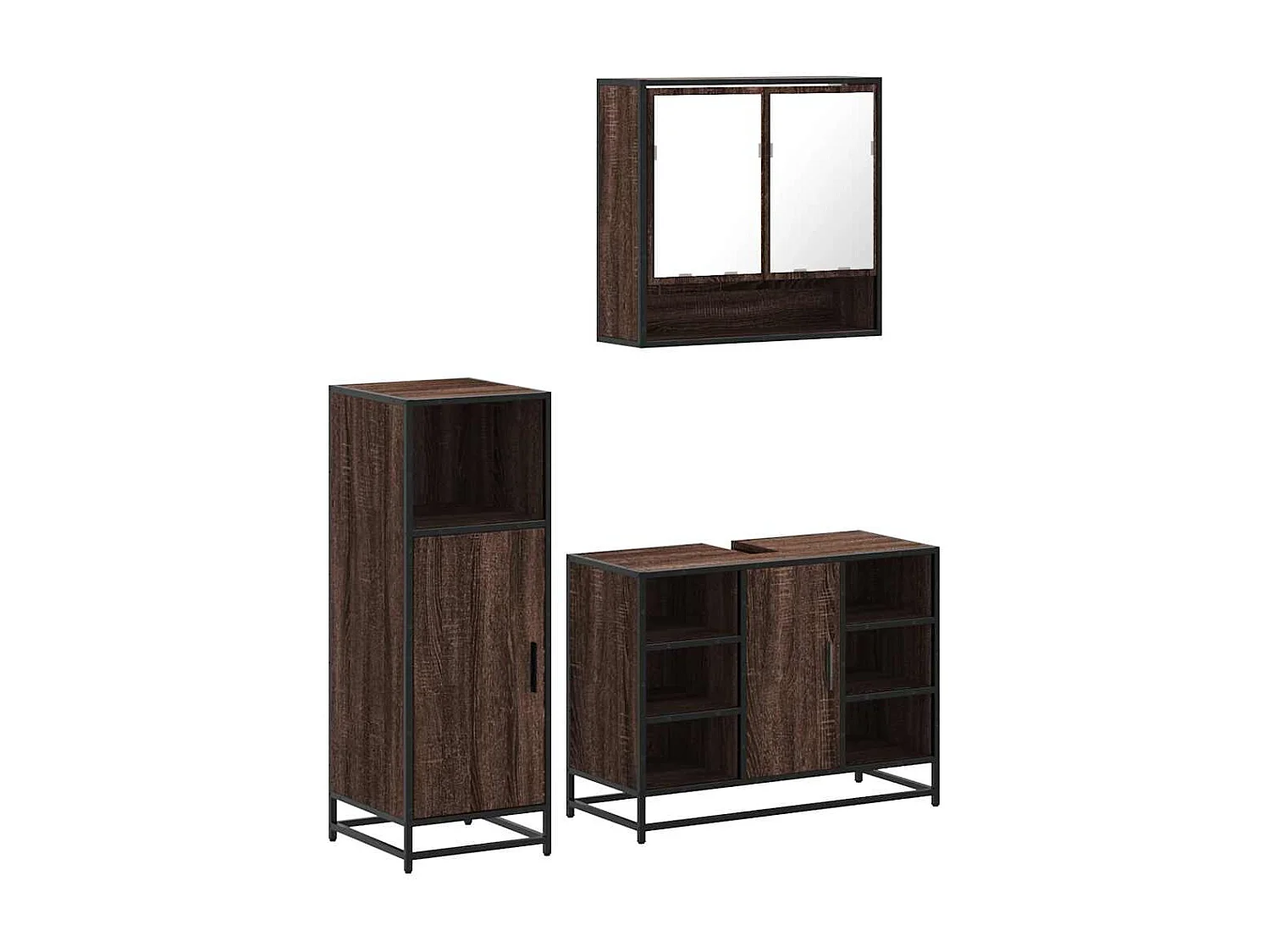 Set di mobili da bagno 3 pezzi Rovere marrone