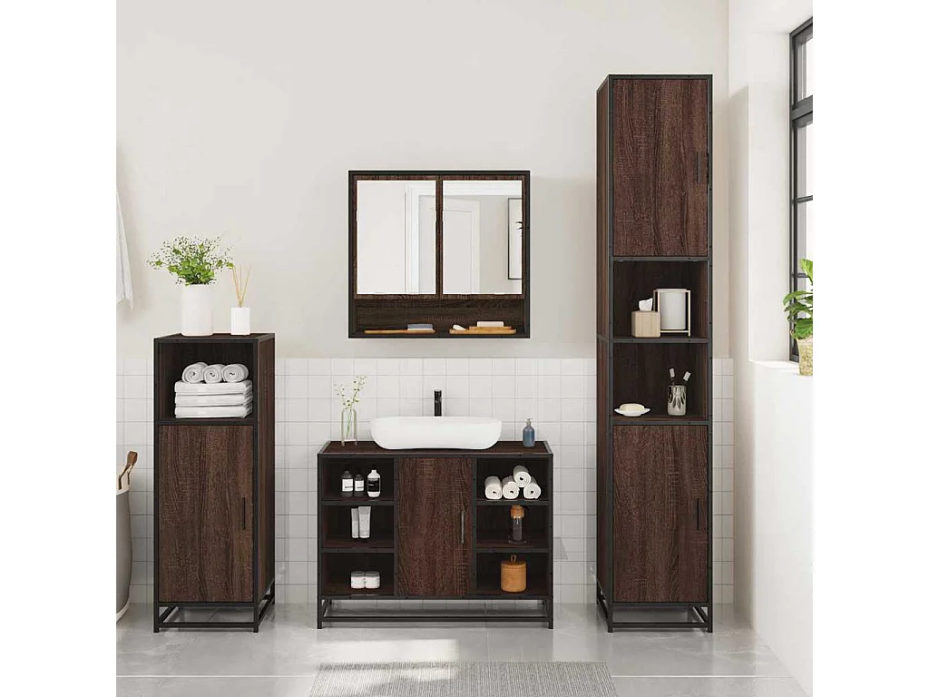 Set di mobili da bagno 3 pezzi Rovere marrone