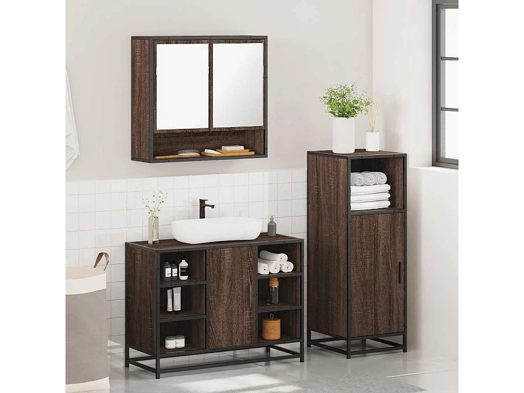 Set di mobili da bagno 3 pezzi Rovere marrone