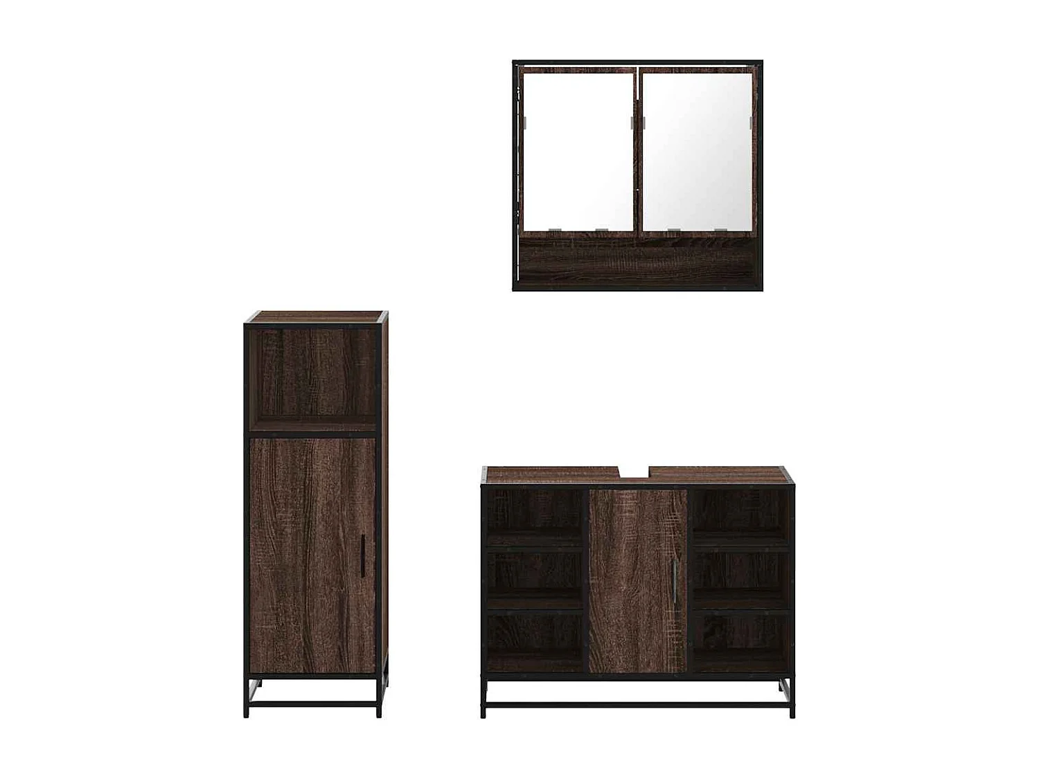 Set di mobili da bagno 3 pezzi Rovere marrone