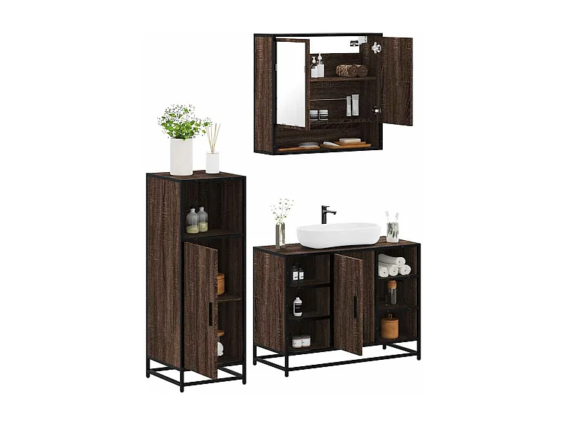 Ensemble de meubles de salle de bain 3 pcs Chêne marron