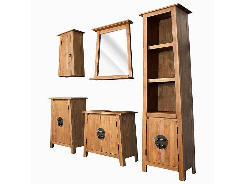 Set da bagno 5 pezzi in legno massello di pino