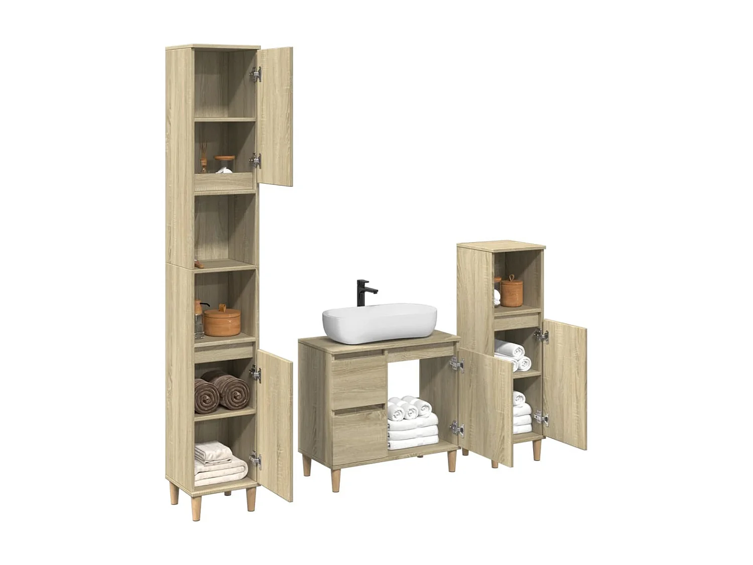 Set di mobili da bagno 3 pezzi in rovere Sonoma