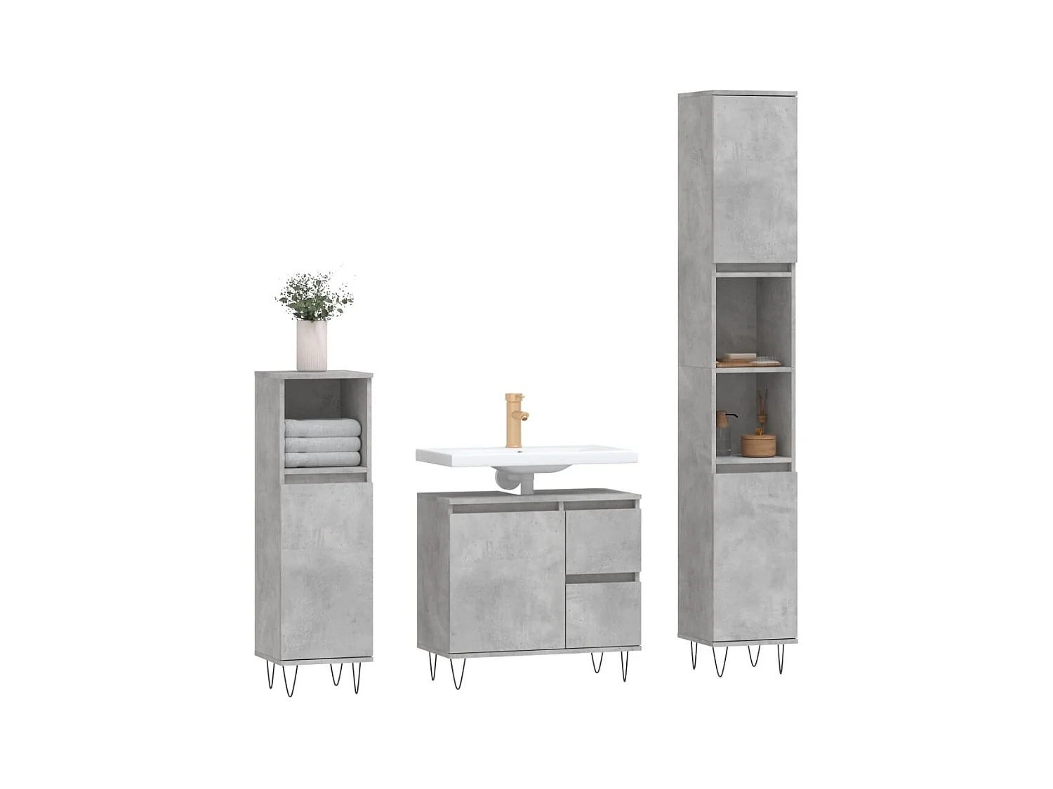 Ensemble de meubles de salle de bain 3 pcs gris béton