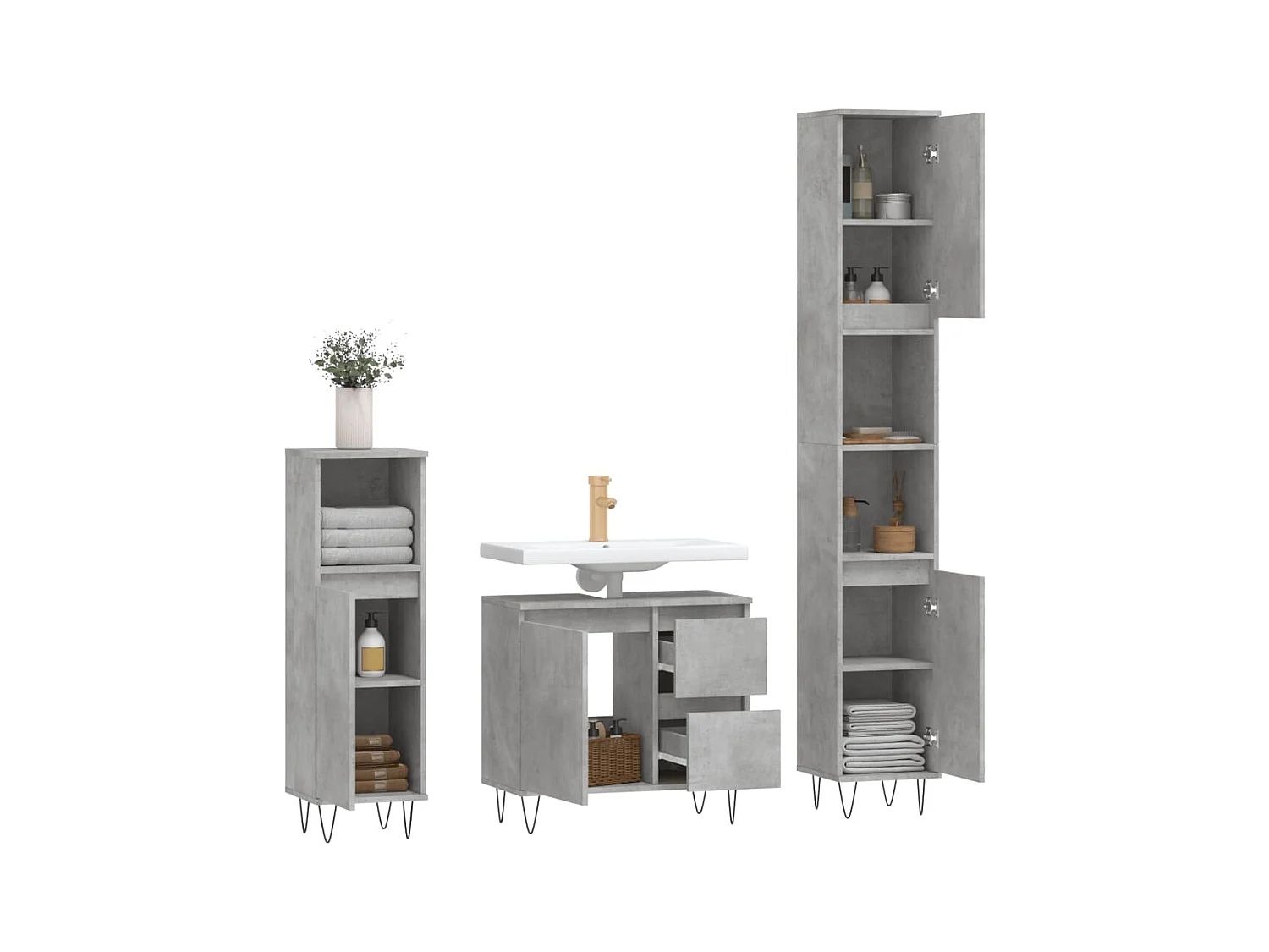 Ensemble de meubles de salle de bain 3 pcs gris béton