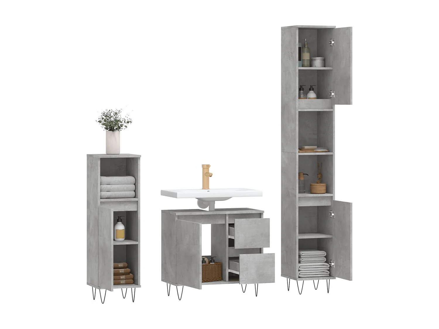 Ensemble de meubles de salle de bain 3 pcs gris béton