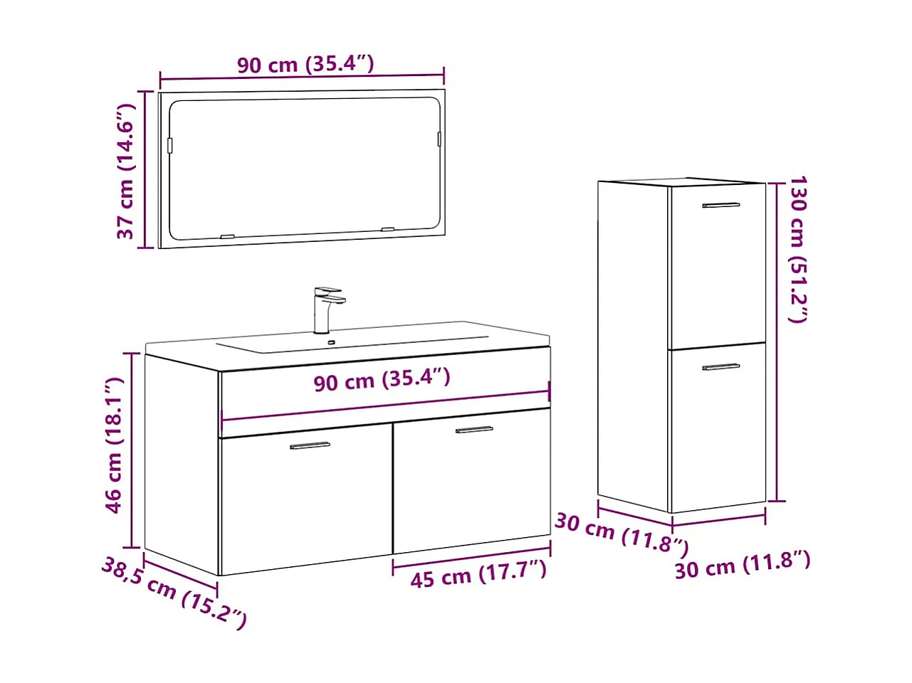 Ensemble de meubles salle de bain 4 pcs bois d'ingénierie