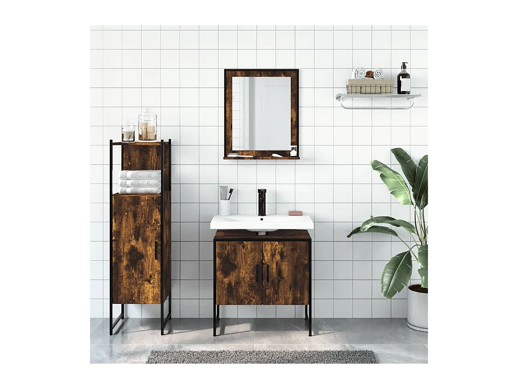 Ensemble d'armoires de salle de bain 3 pcs chêne fumé