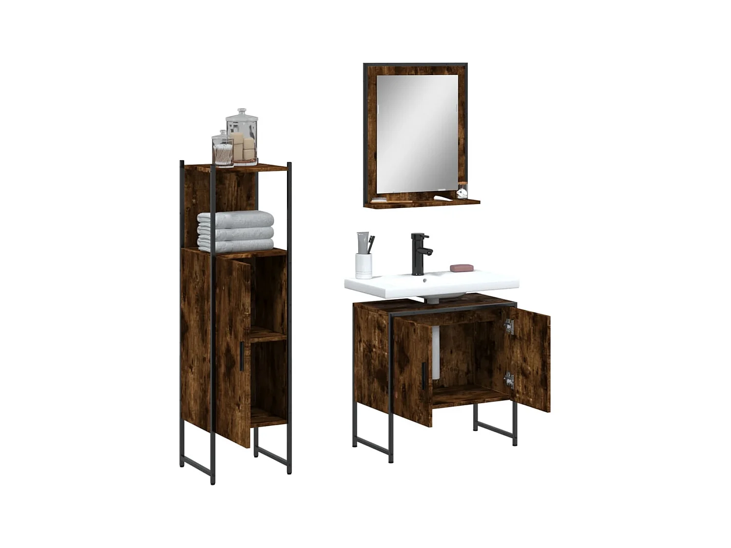 Ensemble d'armoires de salle de bain 3 pcs chêne fumé