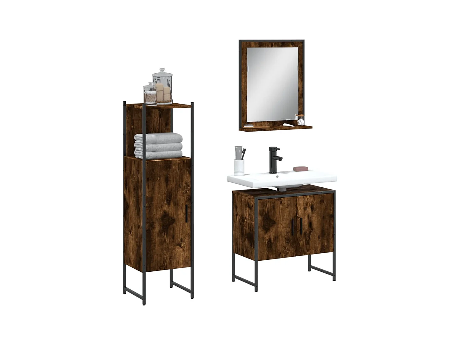 Ensemble d'armoires de salle de bain 3 pcs chêne fumé