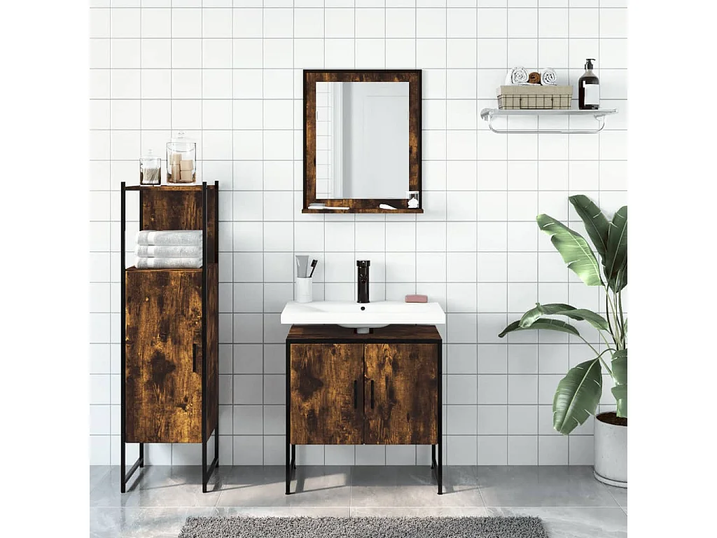 Ensemble d'armoires de salle de bain 3 pcs chêne fumé