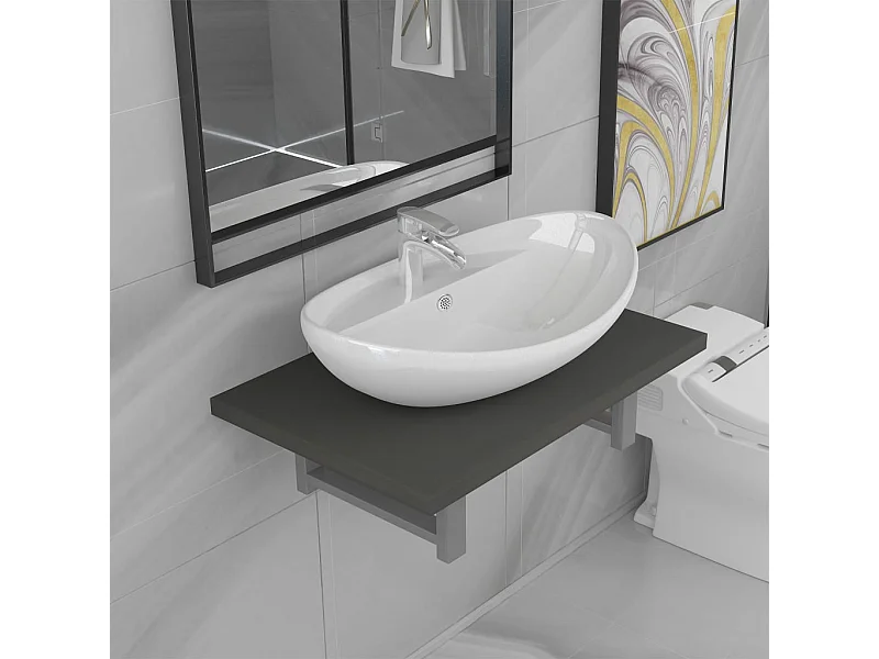 Mobile bagno due pezzi in ceramica grigia