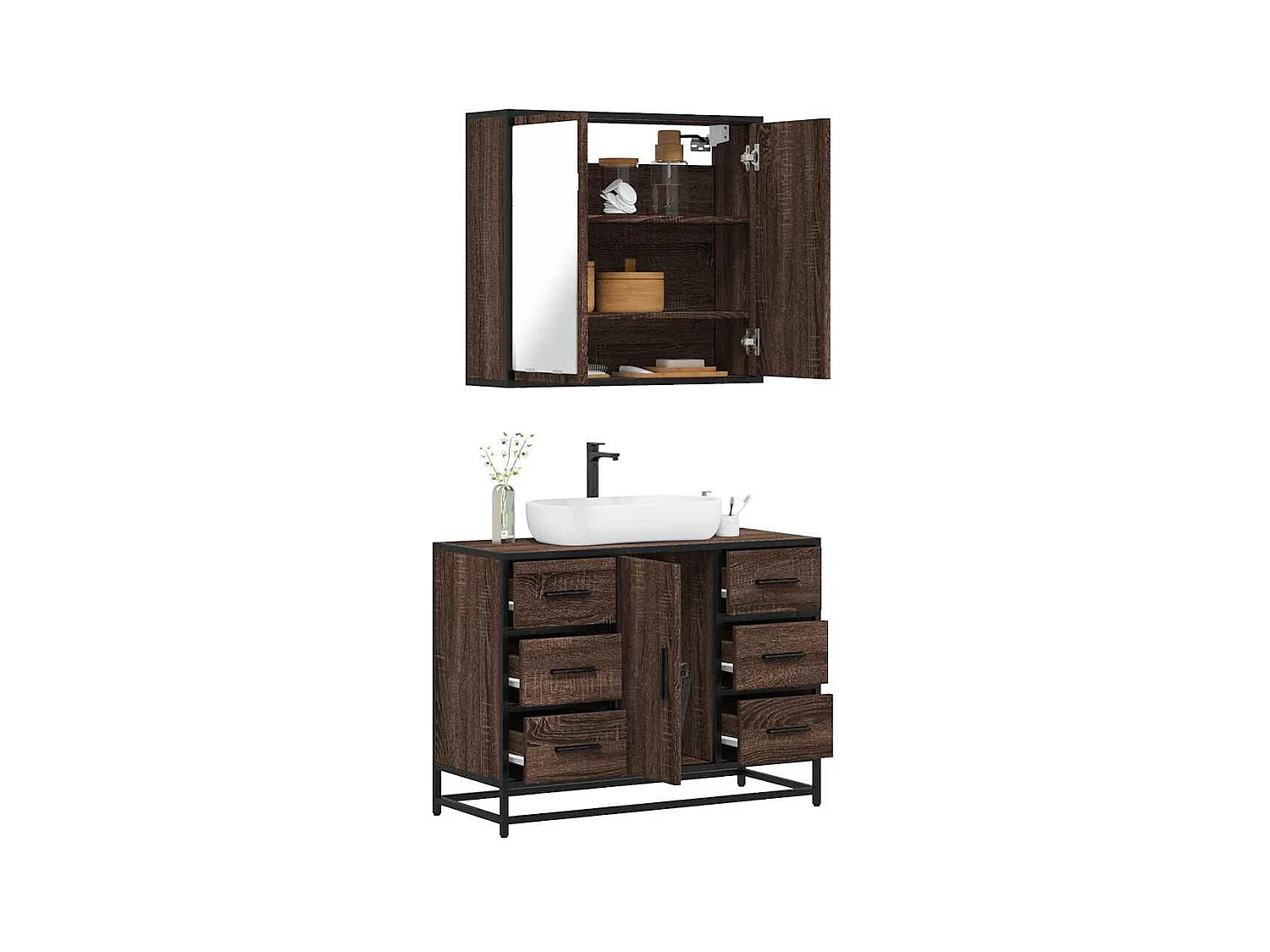 Ensemble de meubles de salle de bain 2 pcs Chêne marron