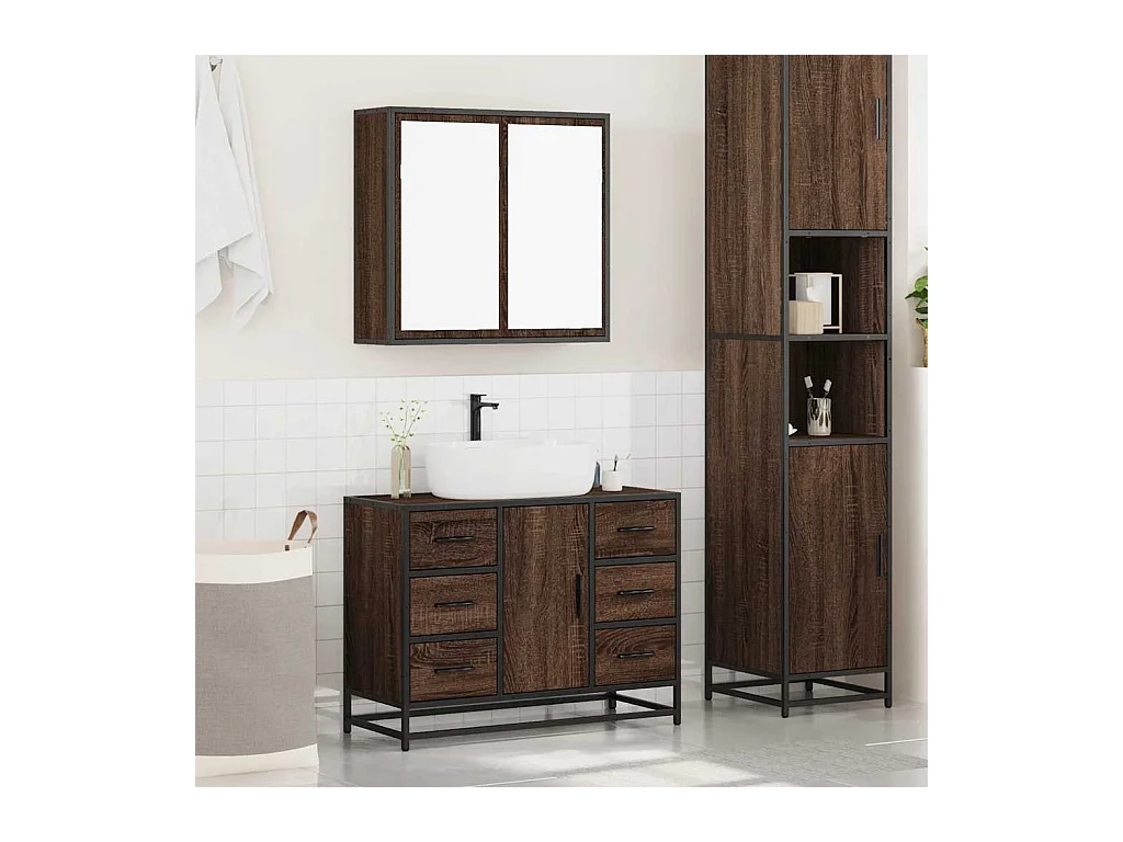 Ensemble de meubles de salle de bain 2 pcs Chêne marron