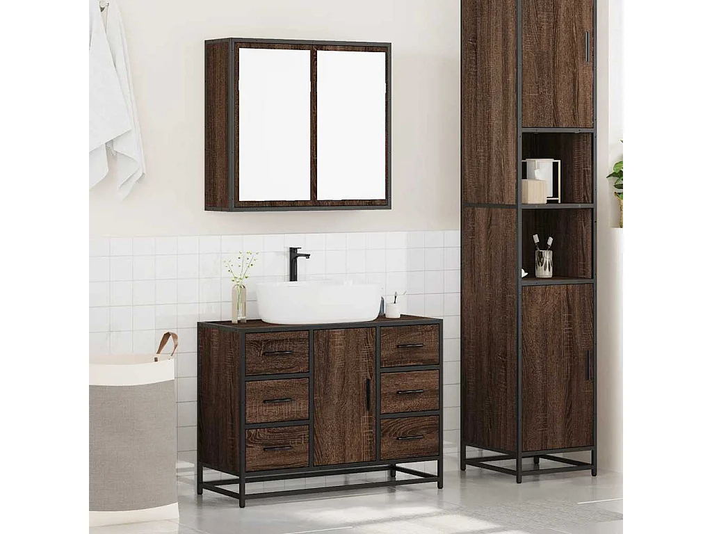 Ensemble de meubles de salle de bain 2 pcs Chêne marron