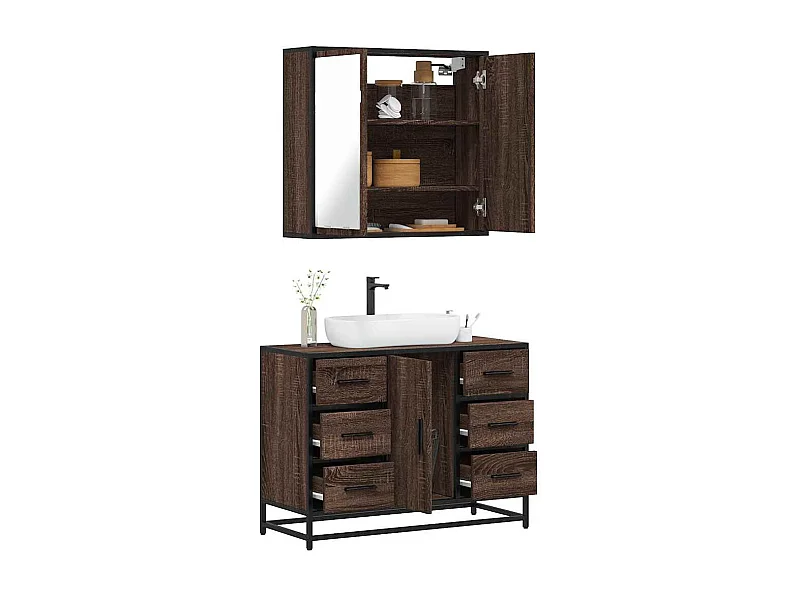 Ensemble de meubles de salle de bain 2 pcs Chêne marron