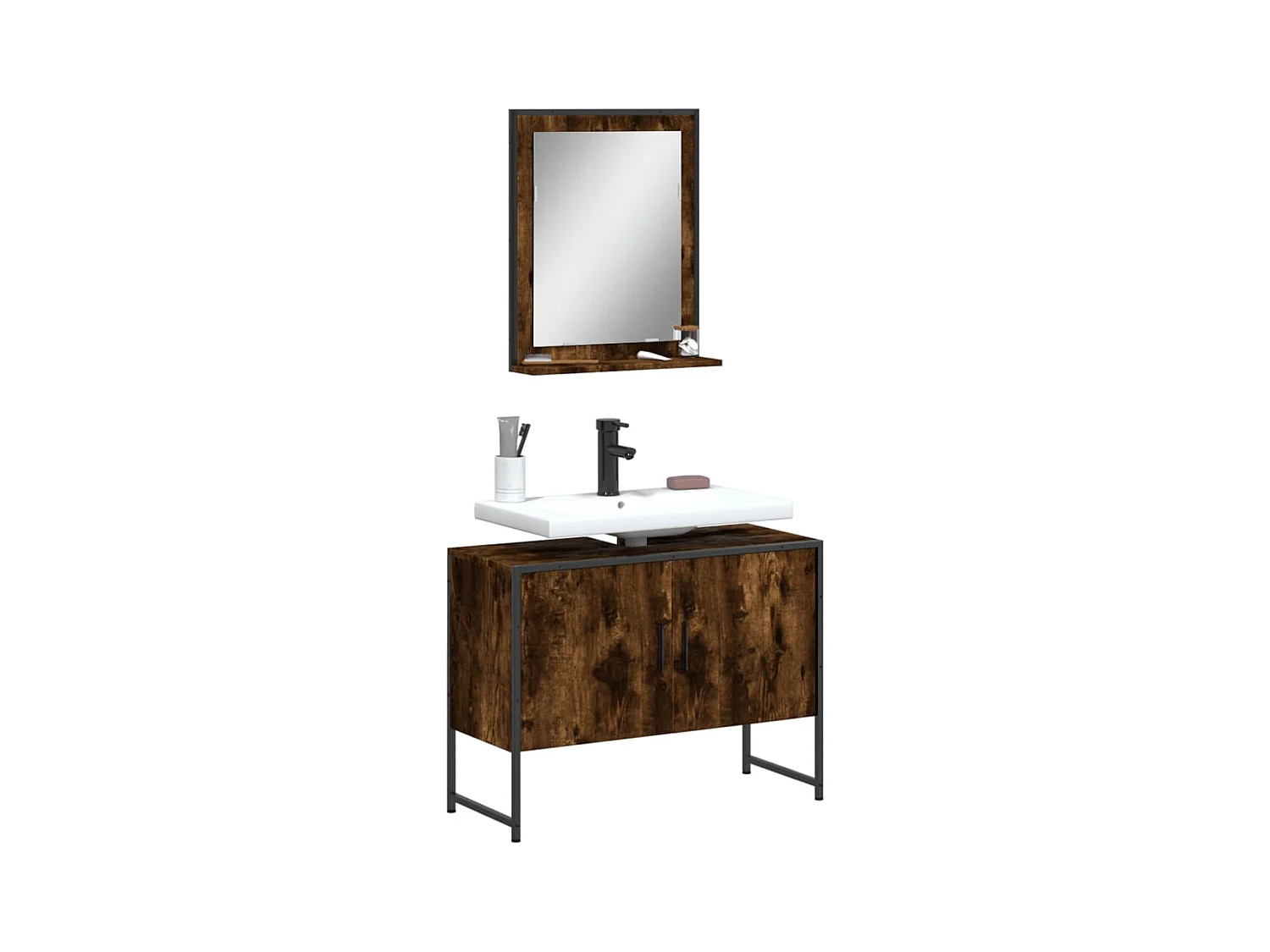 Ensemble d'armoires de salle de bain 2 pcs chêne fumé
