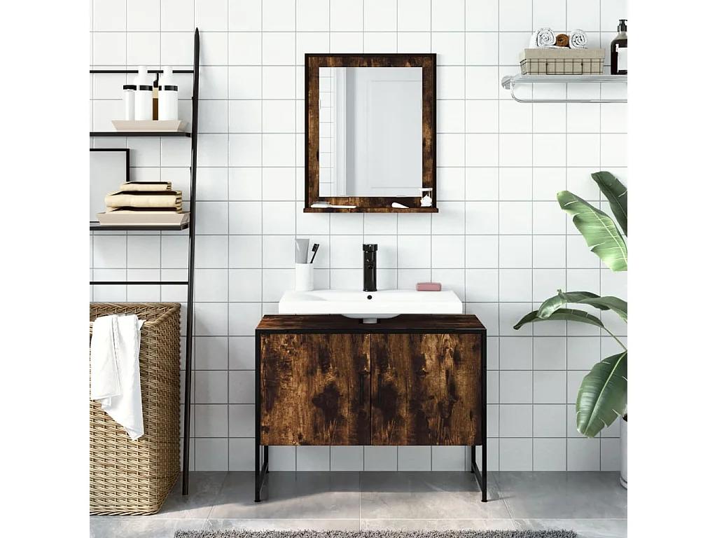 Set di mobili da bagno 2 pezzi in rovere affumicato