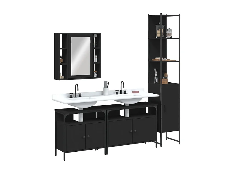 Ensemble d’armoires salle de bain 4 pcs noir bois d'ingénierie